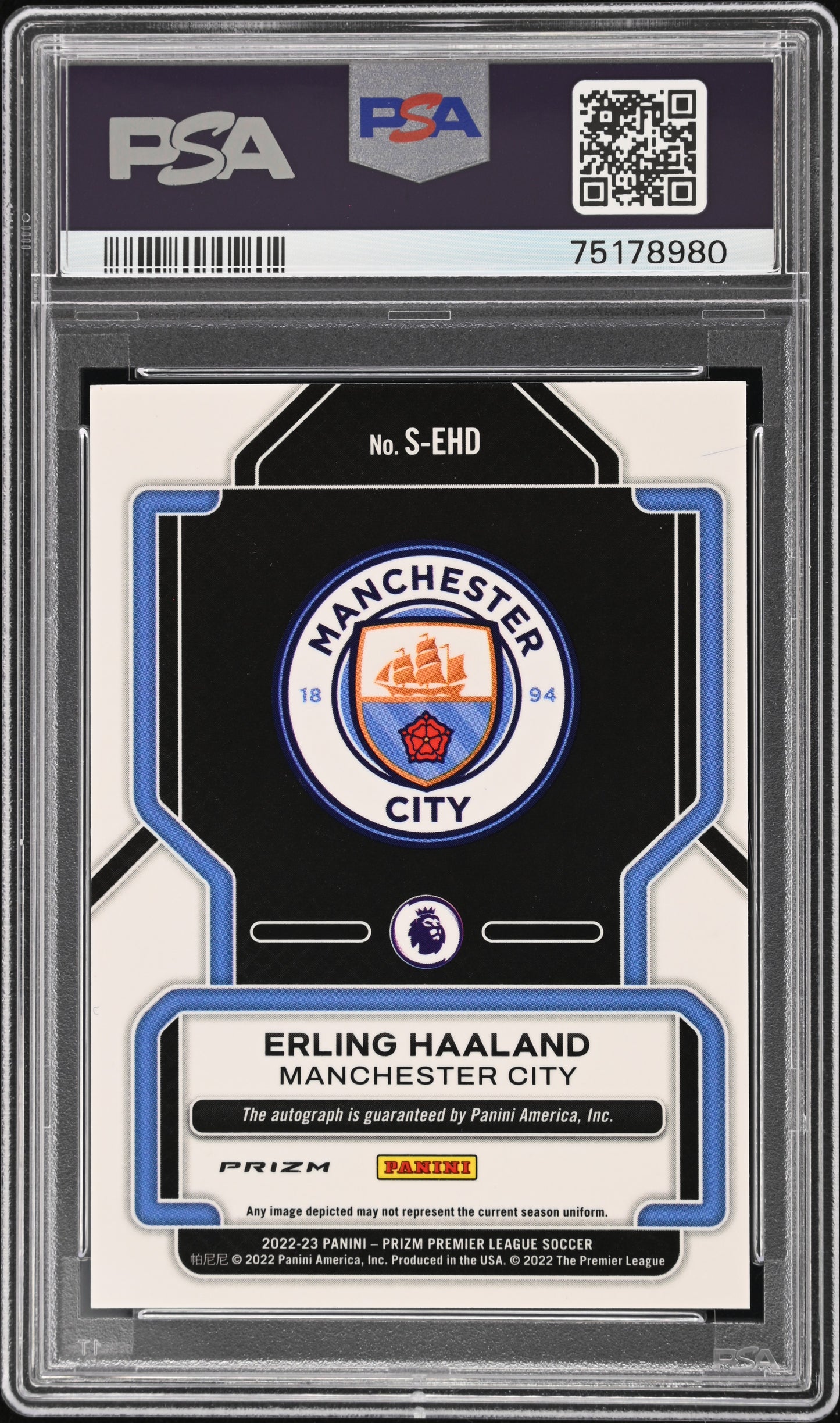 2022 PRIZM EPL ERLING HAALAND BLUE SHIMMER AUTO PSA 9 10 AUTO