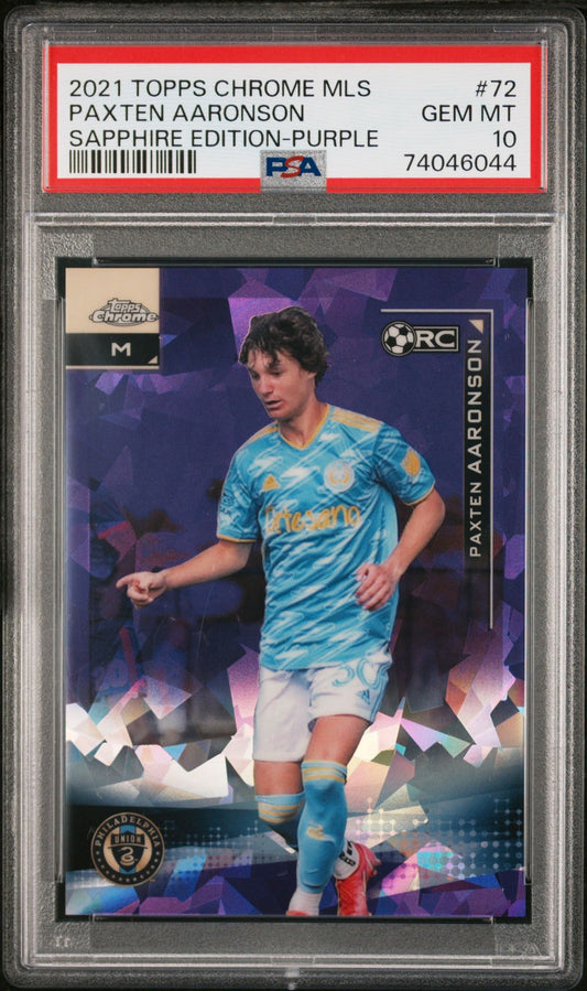 2021 TOPPS CHROME MLS SAPPHIRE PURPLE PAXTEN AARONSON /10 PSA 10