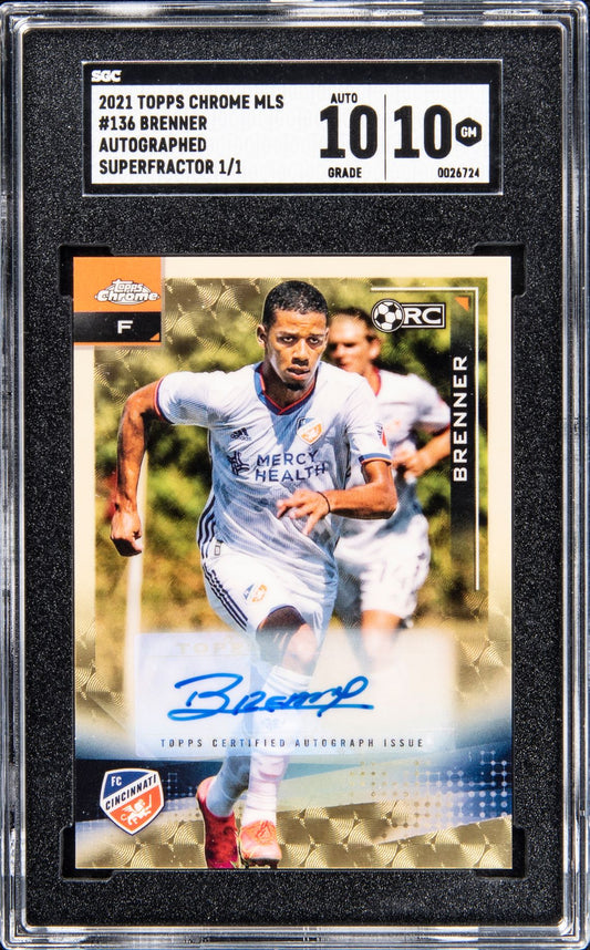 2021 TOPPS CHROME MLS SUPERFRACTOR 1/1 BRENNER SGC 10 AUTO 10