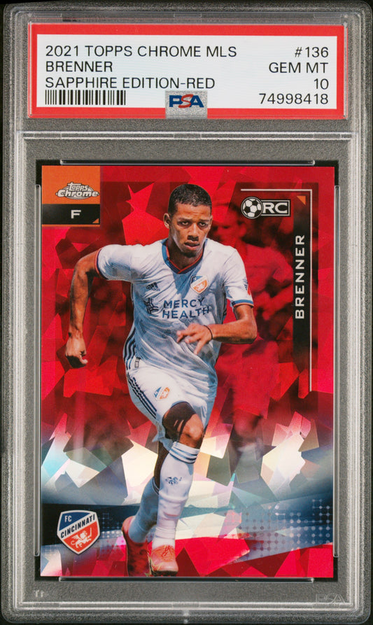 2021 TOPPS CHROME MLS SAPPHIRE RED BRENNER /5 PSA 10