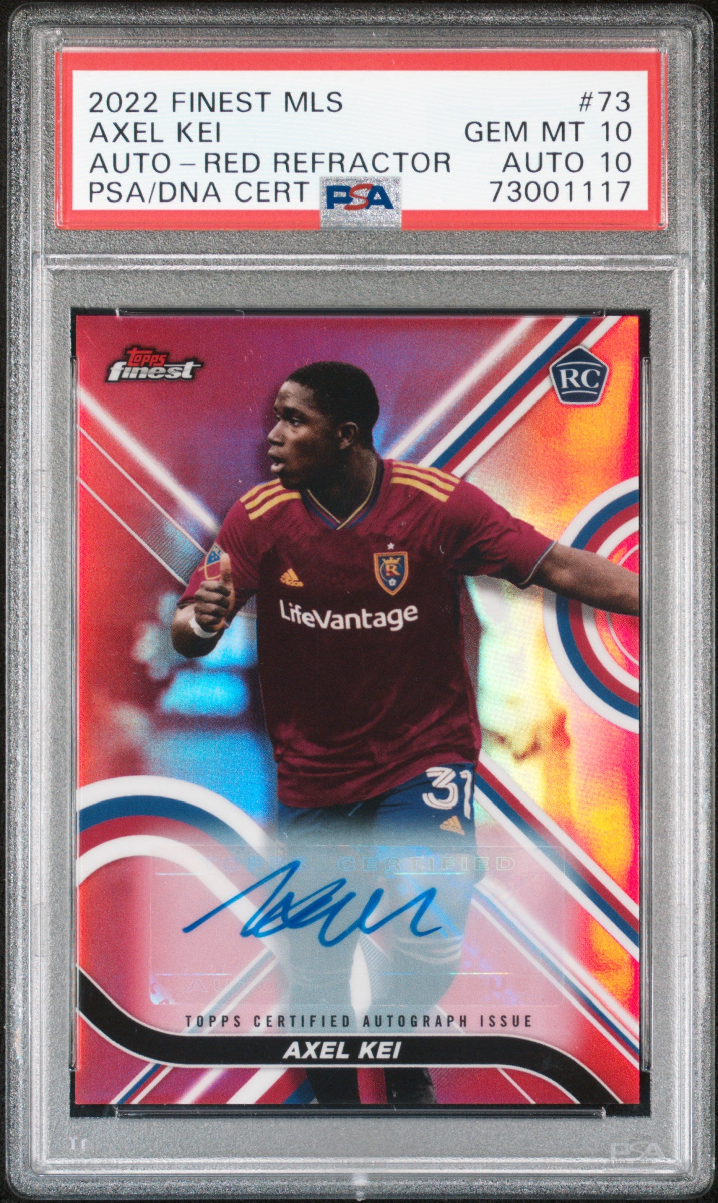 2022 TOPPS FINEST MLS AXEL KEI RED REFRACTOR 1/5 PSA 10 AUTO 10