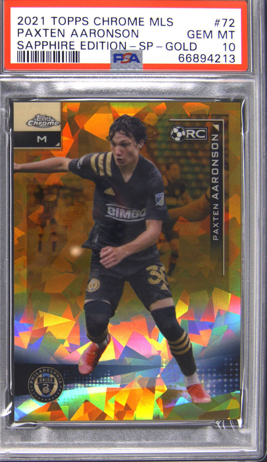 2021 TOPPS CHROME MLS SAPPHIRE PAXTEN AARONSON GOLD SP VARIATION PSA 10